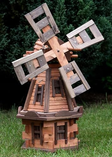 Decorative Wooden Garden Windmill, Traditional Style, Outdoor Lawn Ornament, Led & Solar powered