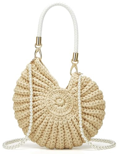 Borsa a mano da donna fatta a mano all'uncinetto con conchiglie marine, stile bohémien, borsa a tracolla estiva, borsa da spiaggia