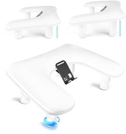 JODSONE Bracciolo Bianco a forma di U per chiodo tecnico, con supporto per cellulare girevole a 360° integrato e bracciolo regolabile per manicure in salone