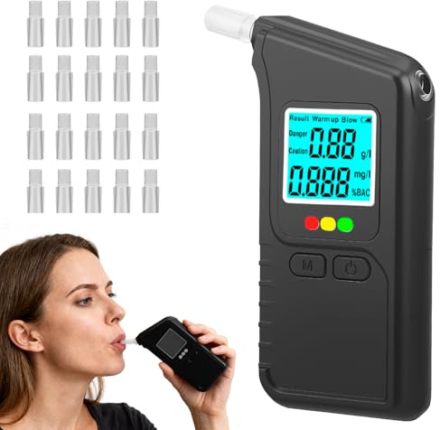 ExKeen Ethylotest Electronique, Etiloteste Electronique Écran LCD, Portable Alcotest avec Indication Vocale, Ethylomètre avec 20 Embouts pour Usage Test Person Professionnel Domicile