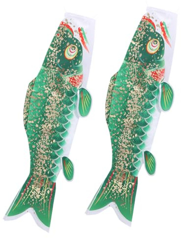 TOYZFRIENDY 2pcs Japanese Style Carp Windsock Flag Heavy Duty Outdoor Garden Hanging Decoration Gold-green Fish Streamer for Patio