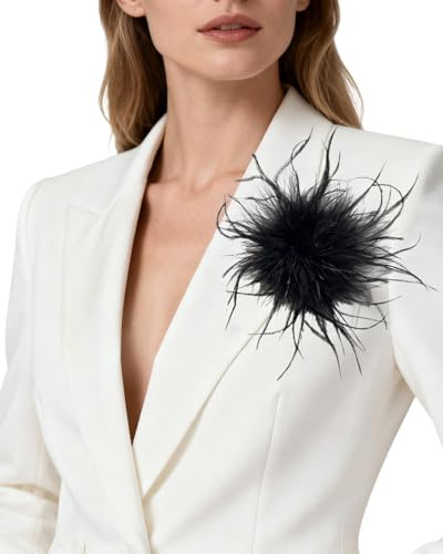 HUVZOR Plume Broche, Multicolore Pince à Cheveux Plume Fille Plumes D’Autruche Artificielle Barrette Fleur Clip Broche Coiffure Fascinator pour blazer, robe, veste - Design floral bohème,Noir