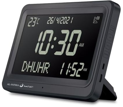 Qomkky Azan Clock, Automatic Worldwide Digital 8 Azan Prayer Sounds Muslim Prayer Clock for (Black)