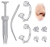 WillTen 2 pezzi anello per naso a ferro di cavallo gioielli per piercing al setto 18G 20G acciaio inox doppia gemma ferro di cavallo piercing a forma di U semicerchio 6mm 8mm argento oro, Acciaio