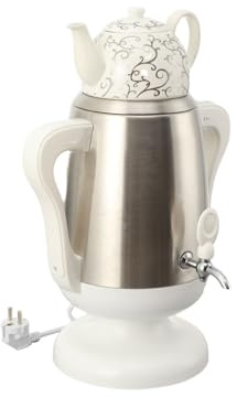 YILIKISS Elektrischer Samoware Edelstahl, 1800 Watt Teemaschine Wasserkocher 3.5L +0.8L Teekannen Set Großer Teekocher mit Warmhaltefunktion, Ablasshahn für Gastrobetriebe, Weiß