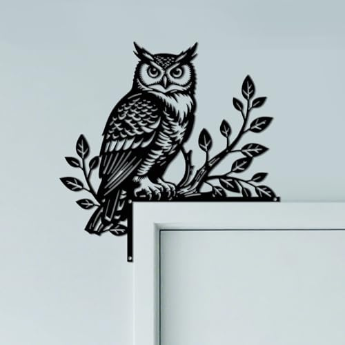 CUTHOLLOW Eule auf Einem Ast Türrahmen Deko Metall Wanddeko | 25x25cm Türrahmen Schild, Tür Deko, Wanddeko Tür, Hängende Fensterdeko, Metall Dekoschild für Zuhause & Büro