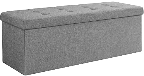 SONGMICS MAZIE Collection - Storage Ottoman Bench, 110 cm Folding Foot Rest Stool, End of Bed Bench, Easy Assembly, for Living Room, Bedroom, Entryway, Light Grey LSF80GYX