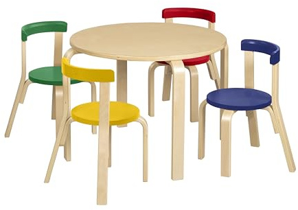 ECR4Kids Bentwood Table and Curved Back Chair Set, Kids Furniture, Assorted, 5-Piece