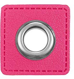 Ösen Patches eckig – 2 Stück – Lederimitat zum Aufnähen – 20 Farben – für Kordeln, Taschen, Turnbeutel, Kleidung – Patch mit Metallöse – DIY Nähzubehör für Deko & Accessoires (pink)