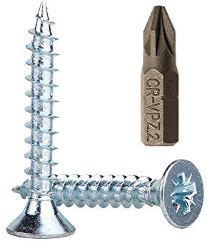 (Pack of 50 pcs) Zinc Plated Steel Wood Screws 6.0 x 40 mm, Pozi-drive Head Screws, Fasteners, Countersunk, Chipboard Screws (50)