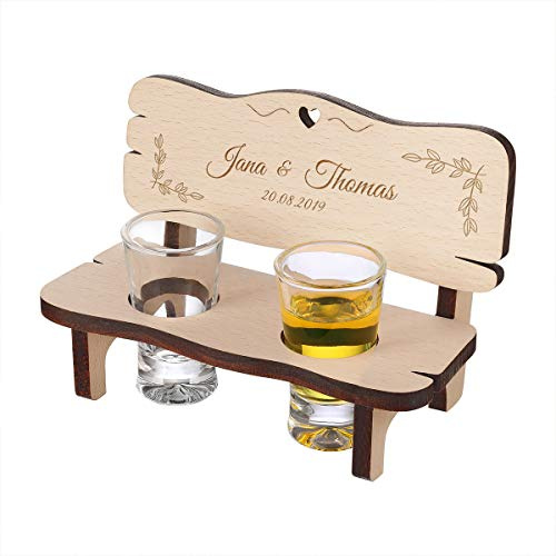 polar-effekt Schnapsbank personalisiert mit 2 Schnapsgläser - hochwertige Geschenkidee aus Holz - Tolle Geschenkidee zur Hochzeit - Motiv Blätter