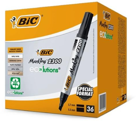 BIC Intensity, Marking 2300, Pennarelli Indelebili Neri ECOlutions, con il 51% di Materiali Riciclati, Punta Tonda Resistente, Cancelleria Casa e Ufficio, 36 Unità esclusiva amazon
