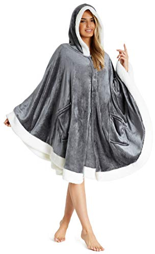 CityComfort Manta Sudadera con Capucha, Poncho Manta, Sudadera Invierno, Regalos para Mujer y Chica Adolescente Talla Única (Gris Oscuro)