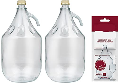 lilawelt24 2X 5L Flasche mit Schraubverschluß + Schwefelpulver GLASBALLON Weinballon GÄRBALLON GLASFLASCHE Flasche Gallone Leere Glasflasche zum Befüllen
