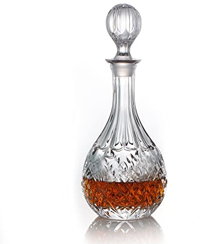 Glass Decanter with Airtight Geometric Stopper - Whisky Decanter for Wine, Bourbon, Brandy, Liquor, Juice, Water, Mouthwash (750ml)