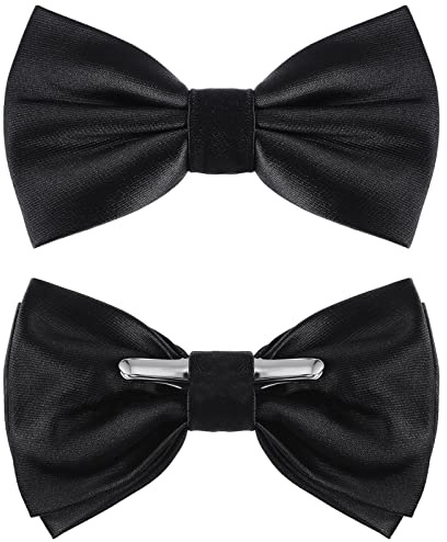 Geyoga 2 Packs Clip on Bow Ties for Men Solid Bow Tie for Costume Wedding Party(Black)
