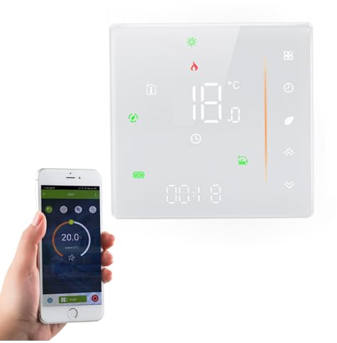 Qiumi Programmierbarer Farb-WiFi-Thermostat für Wasserheizung | Kompatibel mit Alexa Google Home, 5A Strom, 95‑240V AC, LCD‑Bildschirm mit sanfter LED‑Beleuchtung
