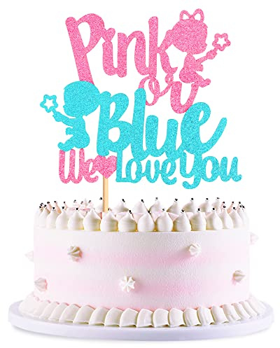 Blumomon 1Pc Pink or Blue We Love You Cake Topper Boy Or Girl Cake Decoration Gender Reveal Theme Baby Shower Supplies Boy or Girl Gender Reveal Cake Decorations