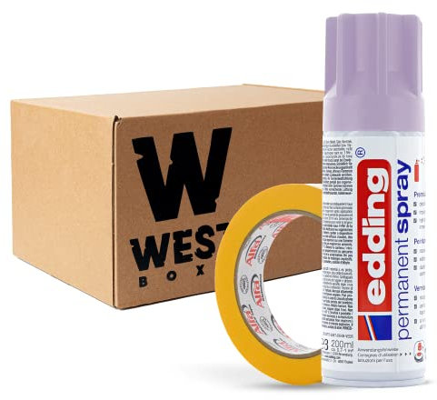 W West Boxx Premium Acryllack Spray 200 ml in Light Lavender Matt im Set mit Kreppband Gold 25mm x 50m Typ 521, für exakte Farbkanten
