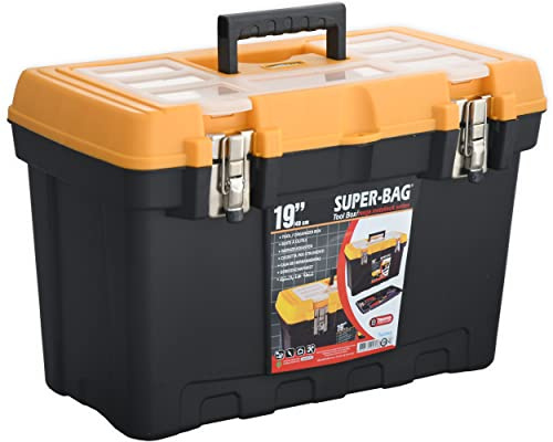 Werkzeugkoffer leer Abschließbar mit Metallverschluss Gr.L 19 | Werkzeugbox PRO (49x26x32cm) Praktisch & Stabil mit Tragegriff - Innenaufteilung - perfekt für Werkstatt, Garage und Hobby