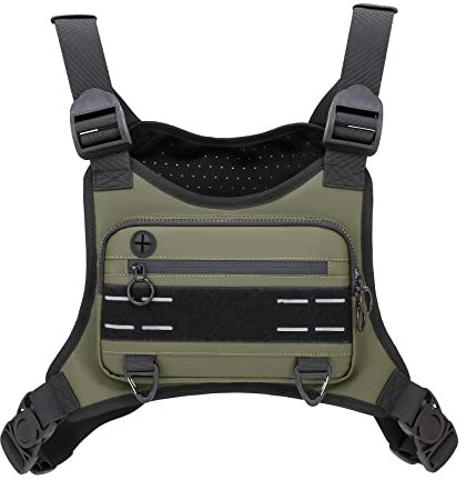 Muserise Sports Chest Bag For Men Women, Water Resistant Lightweight Front Chest Pack, Running Vest Bag With Built-In Phone Holder & Extra Storage For Workouts, Running, Cycling (Olive)