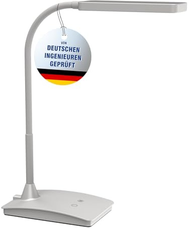 MAUL LED-Tischleuchte MAULpearly colour vario, dimmbar – leistungsstarke Büro Arbeitsplatzleuchte – Schreibtischlampe mit 3000-6500K Farbtemperatur – Silber