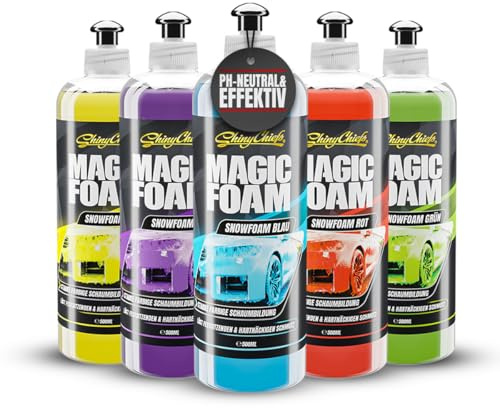ShinyChiefs MAGIC FOAM SET - Farbiges Autoshampoo zur intensiven Vorwäsche | Auto Schaum mit starker Reinigungskraft - Lackschonender Schaumreiniger, pH-neutral mit tollem Duft, 5x 500ml