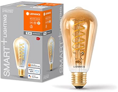 LEDVANCE SMART+ WIFI LED-Lampe, Gold-Tönung, 8W, 650lm, Edison-Form mit 64mm Durchmesser & E27-Sockel, regulierbares Weißlicht (2200-5000K), dimmbar, App- oder Sprachsteuerung, gute Lebensdauer