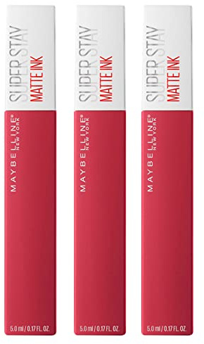 Maybelline New York SuperStay Matte Ink Lip Tint Color 80 Ruler Full Coverage and Uniform Result with Tip Applicator Long Lasting 16h - 3 Lipsticks