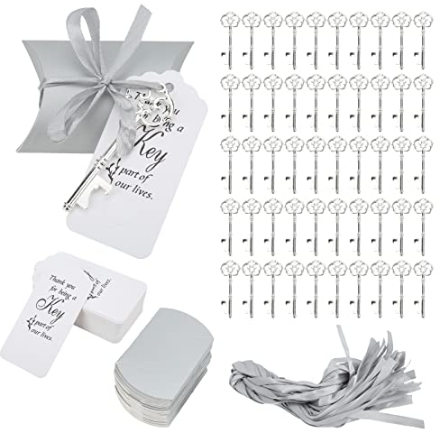 50er-Pack Pralinenschachtel für Hochzeiten mit Vintage-Schlüsselanhängern für Parfüms, Pralinen, Hochzeitsempfänge, Braut- und Babypartys, Geburtstage, Abschlussfeiern