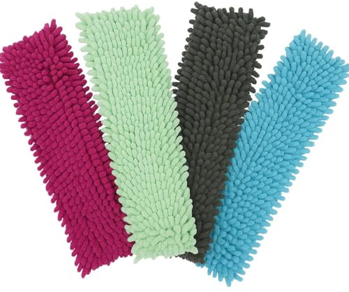 MC-Trend 4er Set Bodenwischer Ersatzbezug Mikrovelour 40 x 12,5 cm pink/türkis/grau/blau Microfaser Chenille Wischbezug Haushalt Hochglanz Wischmopp perfekt für den Haushalt