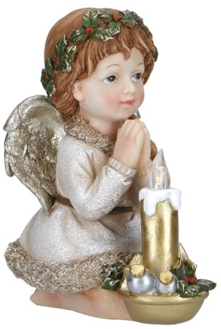 Timstor Angelo Putto Che Prega con Candela con LED Decorazione Natalizia 18,5cm Resina
