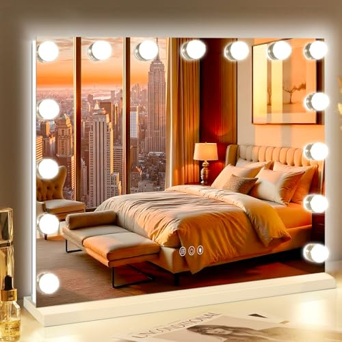 FENCHILIN Hollywood Mirror with Backlit 15 LED Vanity Mirror with Lights 3 Lighting Modes Hollywood Vanity Makeup Mirror with Lights Shatterproof for Dressing Table 58x46cm