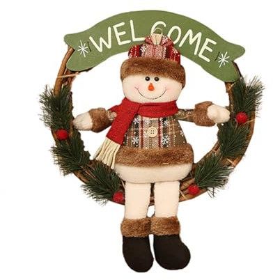 Kielsjajd Weihnachtskranz geflochten - Tür Kranz Welcome für Weihnachten - Weihnachtsdeko zum Hängen - Holzkranz, Weihnachtskranz Adventskranz Kranz, Adventsdeko Gesteck, für Haustür, (C, One Size)