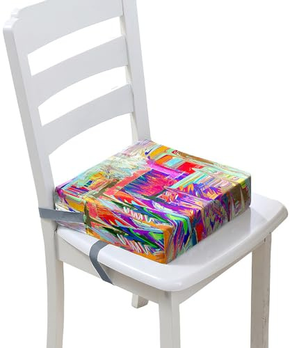 FANSU Kinder Sitzkissen Sitzerhöhung Stuhl, Buntes Graffiti Druck Baby Kind Sitzkissen Quadrat Zerlegbar Kleinkinder Esszimmerstuhl ErhöHen Pad Esszimmer Boostersitze (32x32x8cm,Lila)