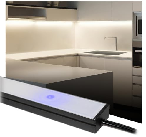 King Led - Barretta Led su misura con dimmer touch per sottopensili - Colore Nero - Lampada LED da 30cm a 200cm con luminosità regolabile (120 cm Piatto Nero, Luce Fredda 6000K)