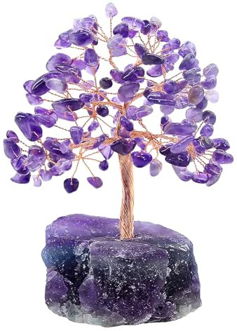 Vegena Amethyst Crystal Tree, Quartz Crystal Tree with Gemstones Base, Natural Healing Crystal Feng Shui Gemstone Money Tree, Amethyst Ornaments for Home Decor Wealth Good Luck(12cm H)