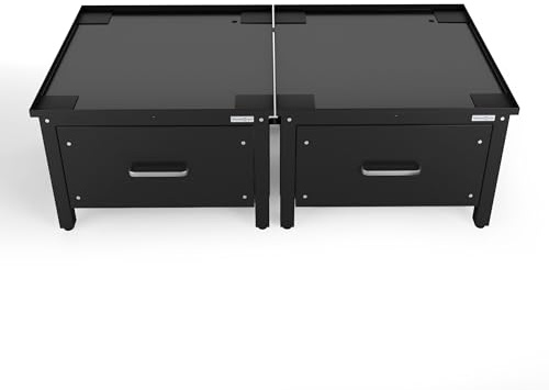 Wasophoogte® Waschmaschinen Untergestell mit Schublade - Waschmaschinenunterschrank - Waschmaschinen Podest - 42 cm Hoch - Schwarz - Universell - Doppel - Inklusive Auffangwanne