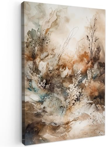 MuchoWow© Wandbilder Groß XXL Schlafzimmer Home Deko Wohnung Bild - Blumen | 80x120 cm - Wohnzimmer Fotoleinwand Wand Bilder Leinwand Wall Decor Abstrakt - Beige - Farbe - Kunst - Natur
