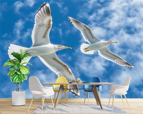 Fototapete MöWen Blauer Himmel WeißE Wolken Wohnzimmer Schlafzimmer Wandtapete Vlies Tapete 350 (B) x 256 (H) cm, Gedrucktes Wandbild UV-Beständig Geruchsfrei