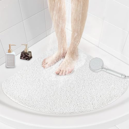 Eck-Duschmatte rutschfest 80 x 80 cm Extra große Duschmatten für Innendusche - Luffa Viertelkreis Duschwanne Matt Anti-Schimmel für ältere Menschen