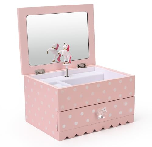 Art Lins Bella Einhorn-Schmuckschatulle für Mädchen und Teenager – Holz-Spieluhr mit funkelnden Punkten – charmante Raumdekoration und Erinnerungsbox für Kindheitserinnerungen – Geburtstagsgeschenk