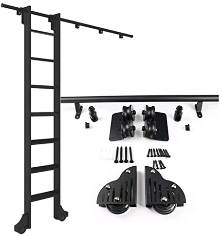 3,3 Fuß bis 20 Fuß schwarzes Rollleiter-Hardware-Kit für Bibliotheken, verschiebbare Leiterschienen-Hardware mit Bodenrollen, Mobile Leiterschiene für