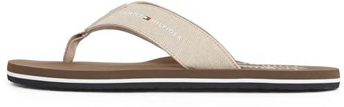Tommy Hilfiger Herren Flip Flops Chambray mit Leinen, Beige (Beige), 40