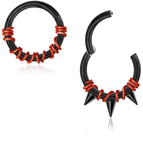 Lantine 2 Stück 16g Septum-Piercing Schwarz/Stahlfarbe Scharnier-Segment-Clicker Daith Piercing Chirurgenstahl Conch Tragus Rook 8mm 10mm