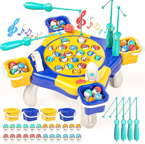 Doloowee Magnetic Fishing Game for Kids, 3 4 5 Years Old Boys Girls Educational Toys Toddler Toys Musical Fishing Toy with 4 Fish Rod & 24 fishes Birthday Gift for Kids 3-5 Years Old