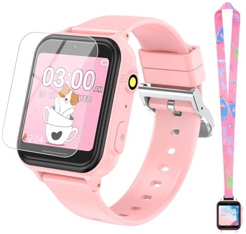 2G Smart Watch for Kids Gift for Girls Ages 4-12 - Includes Screen Protector, 30+ Games, 140 Learning Cards, HD Touch Screen, Camera, Music, Pedometer - Fun & Educational Birthday Gift Idea (Pink)