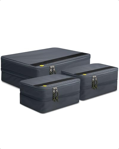 Spigen Life Packing Cube Resväska organiseringsset packpåsar med kompression och dragkedja för resor och semestrar S2+XL1 3 delar - Grotte Grey