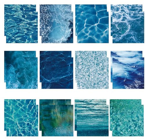 TSLBW 24 Sheets A4 Blue Patterned Scrapbook Paper Decorative Craft Paper Decoupage Scrapbooking Supplies Accessories Journaling DIY Card Making Kids Adults Girls Women Photo Album