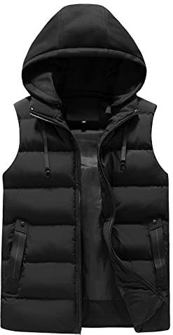 KONG JIMFAN Sale Angebote Steppweste Herren Warm Weste Herren mit Kapuze Outdoor Jacke Sportwesten Taschen Ärmellose Jacke Übergangsweste Daunenweste(Schwarz,L)